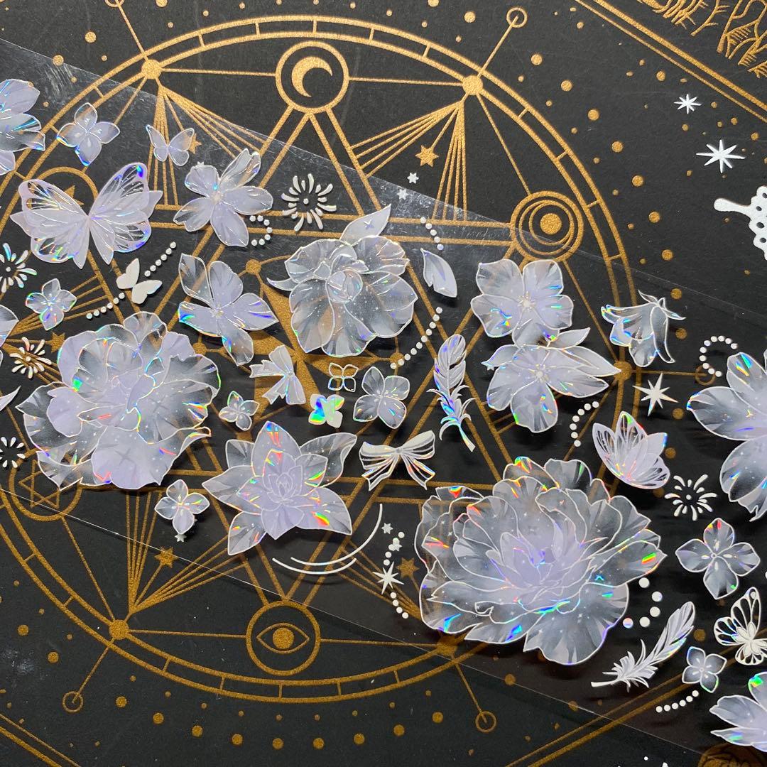 【9167】海外　マステ　中古巻　貝殻光マスキングテープ　お花系　半透明　紫