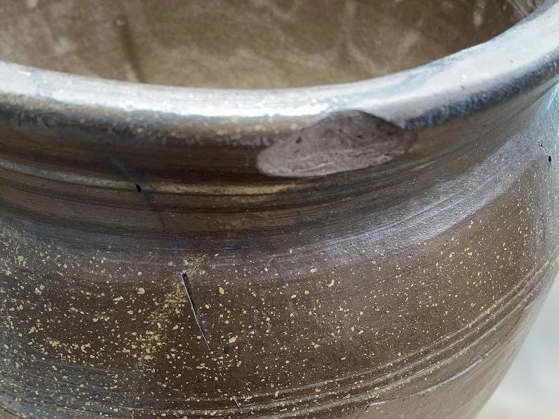 釉薬の美しい水瓶 古い唐津の焼き甕 古民具 和庭園 高さ38cm