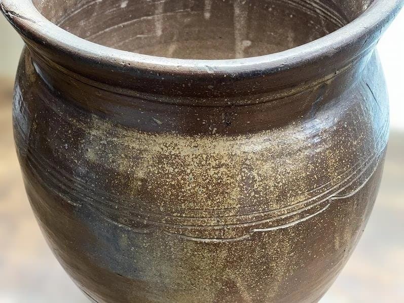 釉薬の美しい水瓶 古い唐津の焼き甕 古民具 和庭園 高さ38cm