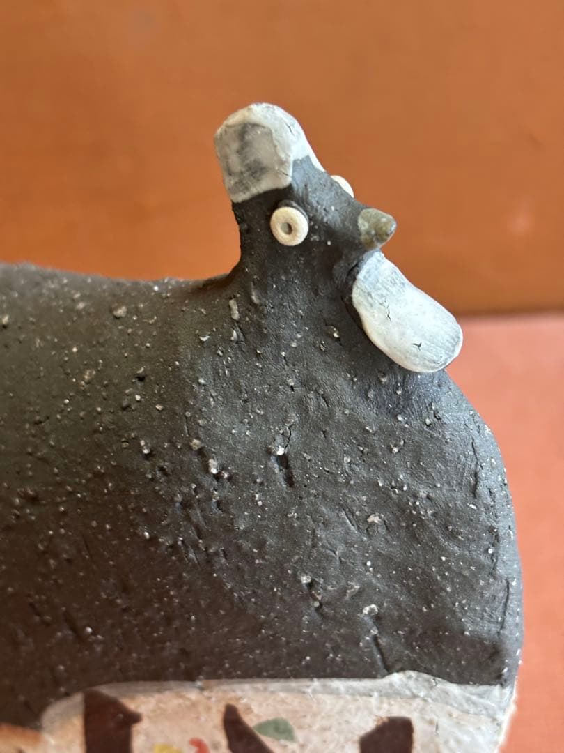 やまちゃん河井寛次郎作色絵草花文鶏形置物　森の一番鶏夜から朝へ　一品物