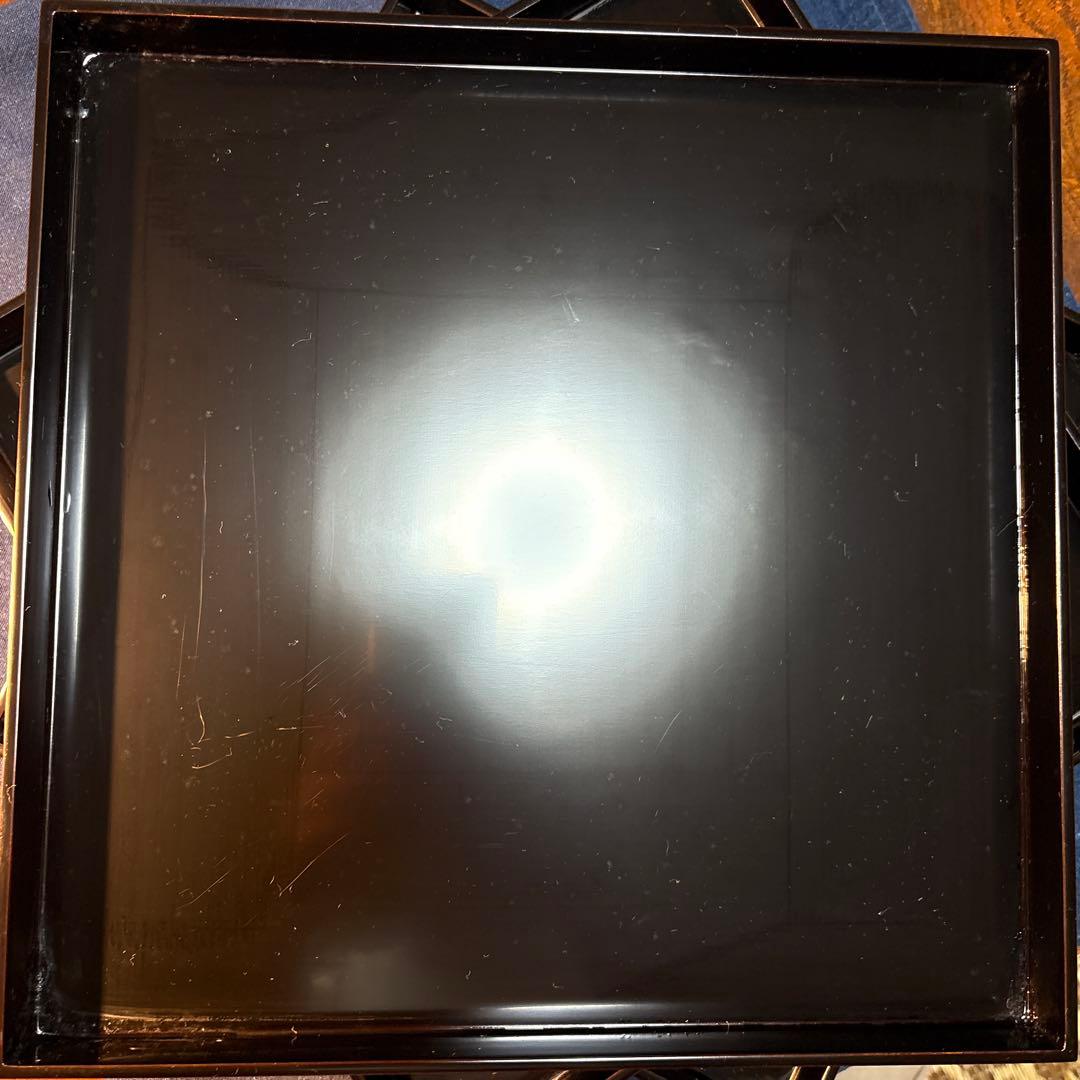 黒塗　懐石膳　折敷膳　専用箱付き。 黒い木製茶道具　盆5客セット