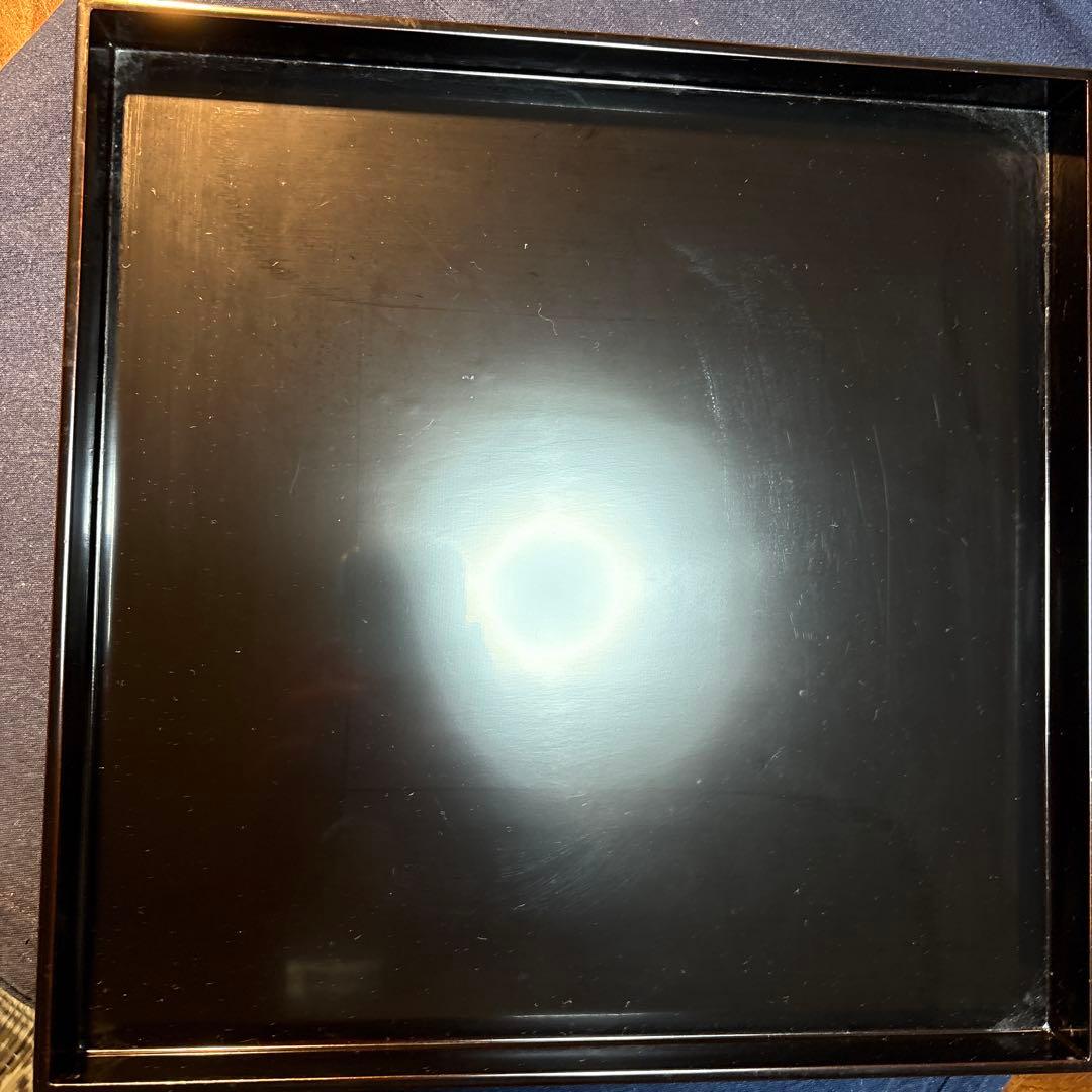 黒塗　懐石膳　折敷膳　専用箱付き。 黒い木製茶道具　盆5客セット