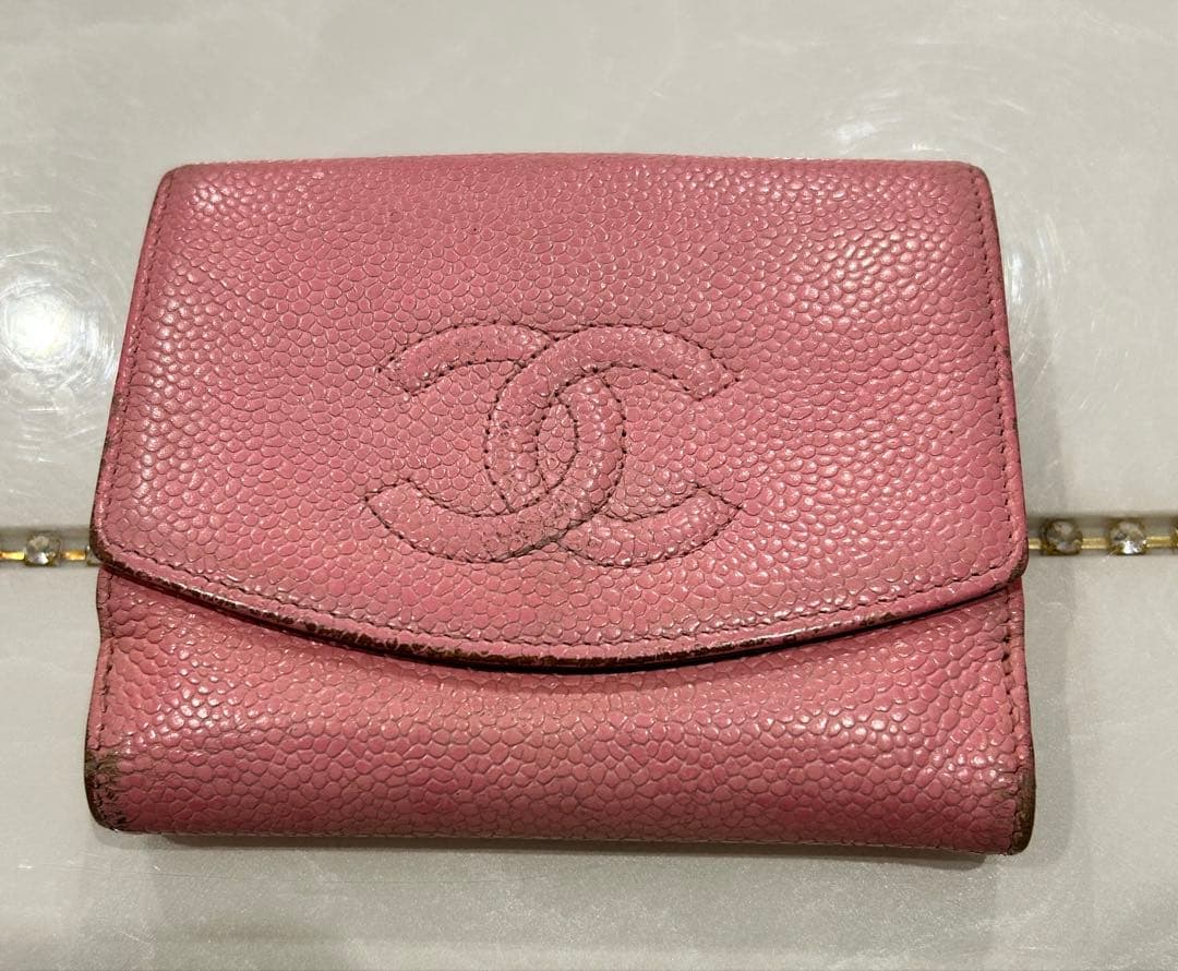 ⭐︎シャネル CHANEL 財布 二つ折りピンク キャビア ココマーク