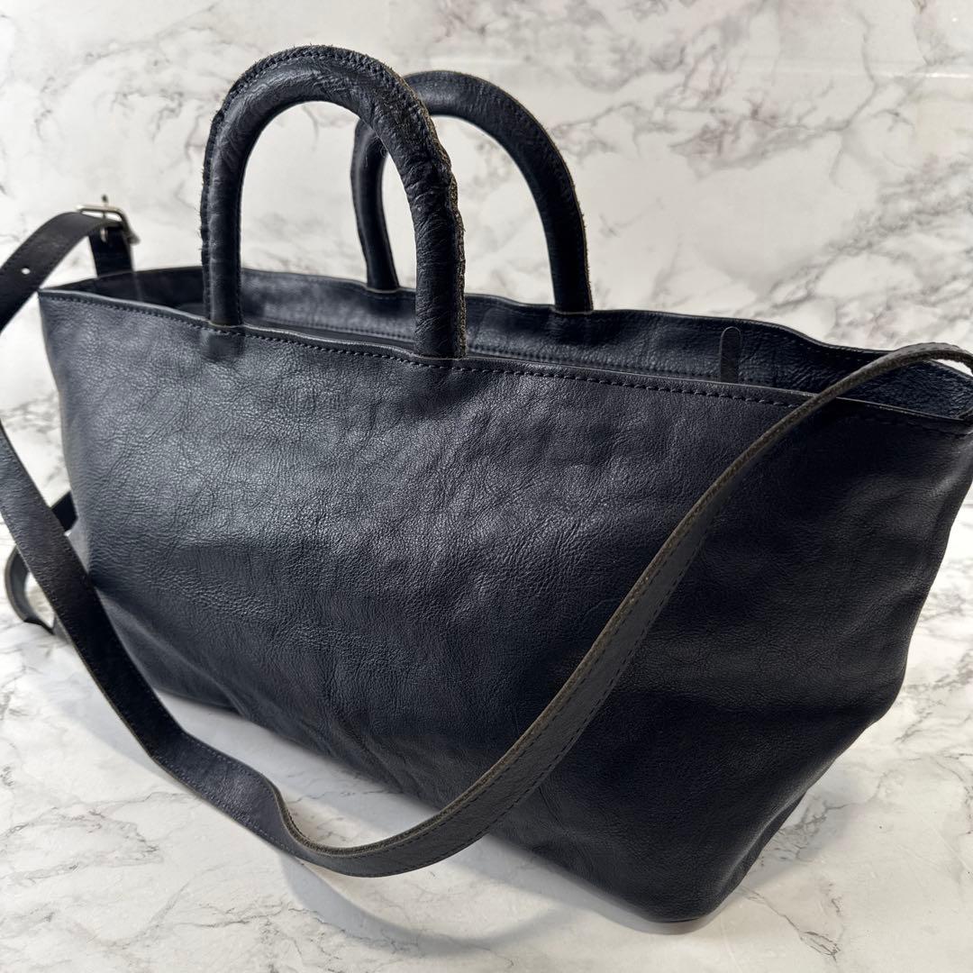 numeri ヌメリ 田村晃輔 本革 レザー 舟形 ショルダー ハンドバッグ 紺