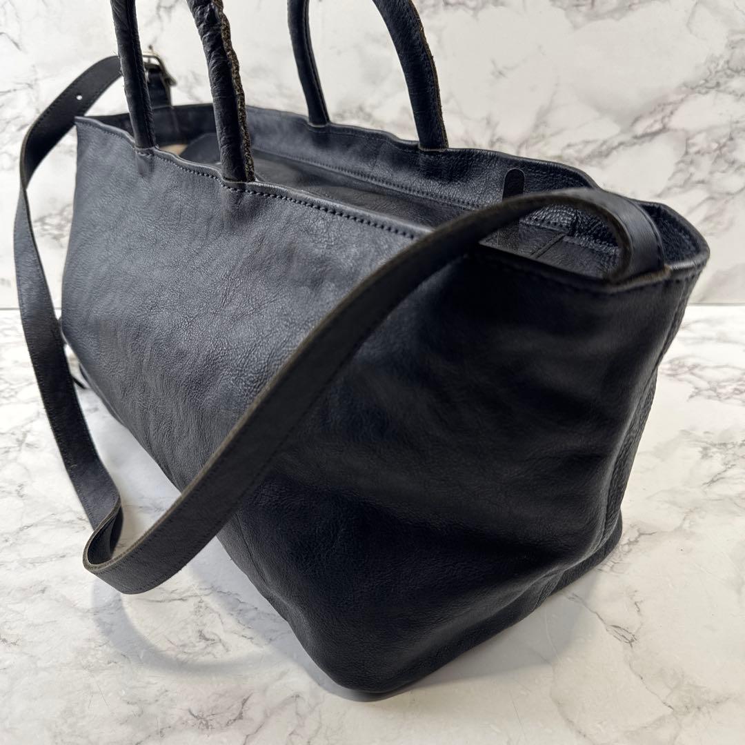 numeri ヌメリ 田村晃輔 本革 レザー 舟形 ショルダー ハンドバッグ 紺