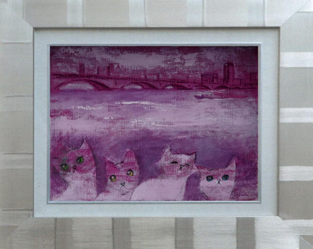 油絵 菅家令子 絵 絵画 インテリア 額付(銀) F4-050920 可愛い子猫