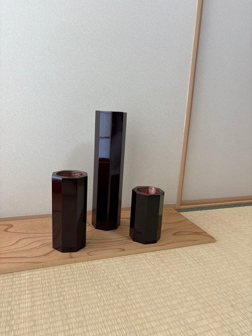 65 お正月限定セール　美品　短三管筒　3本セット　溜塗り　華道　格花　花器