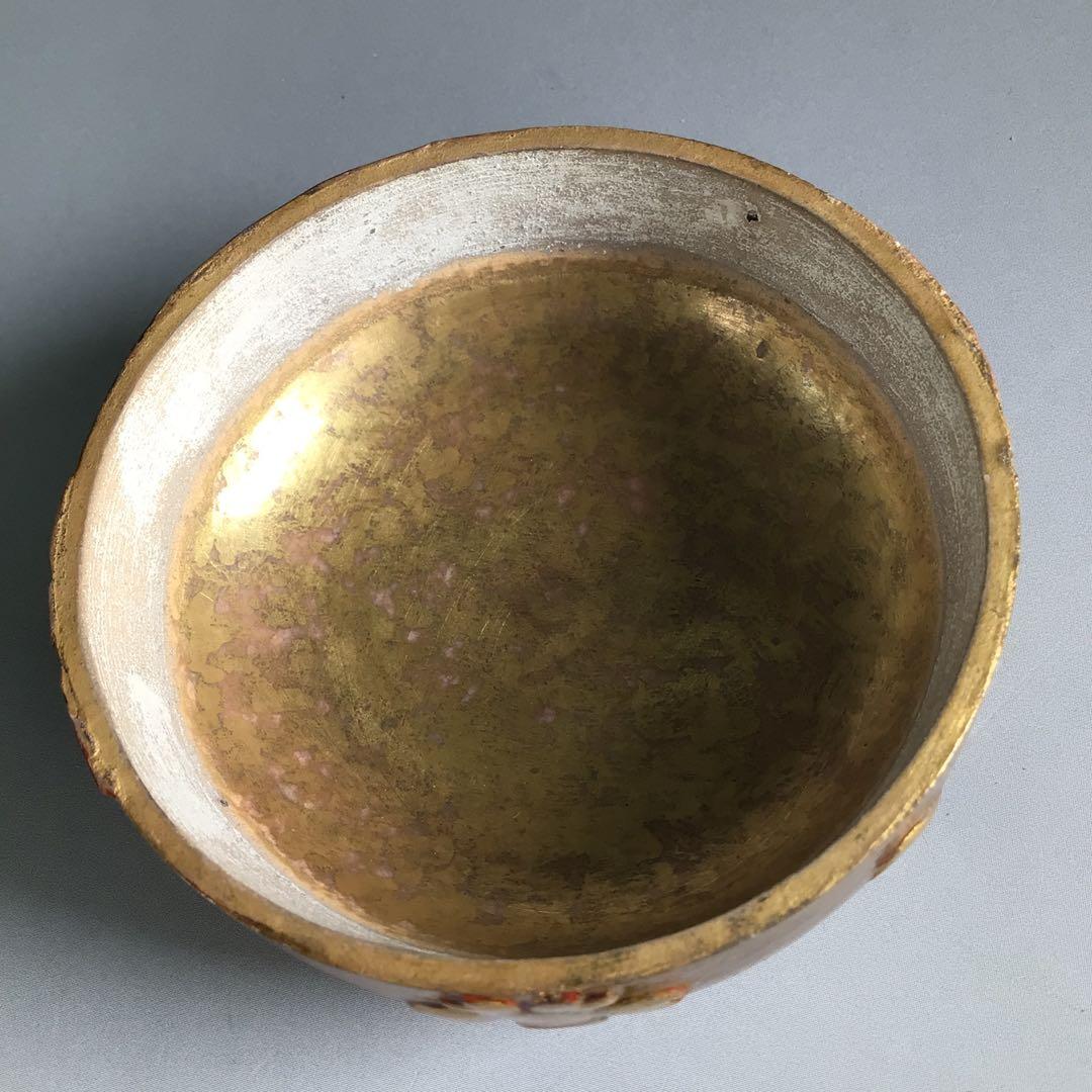 Ｒ３００　陶棗　『佐久間芳丘造』『表千家　堀内宗完　箱書』『金地雲錦文』　二重箱