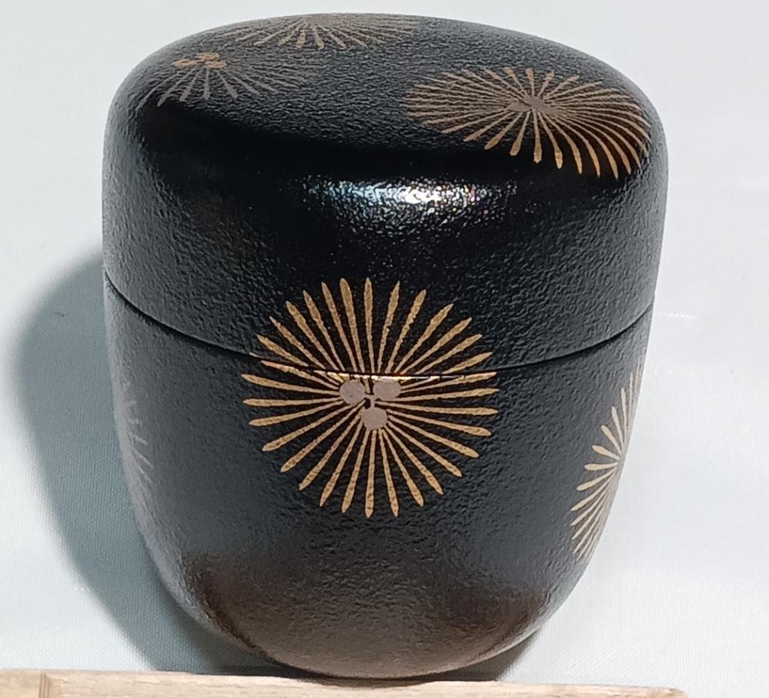 茶道具　加賀山中塗蒔絵師　筑城筑良作　叩塗唐松蒔絵中棗　超美品！！