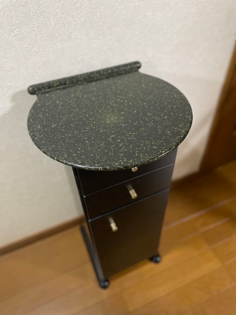 カリモク　黒い木　製電話台 引き出し付き