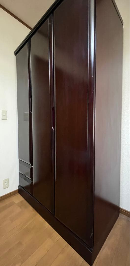 アンティーク 洋服タンス 収納 ダークブラウン 3扉 引き出し ミラー付き