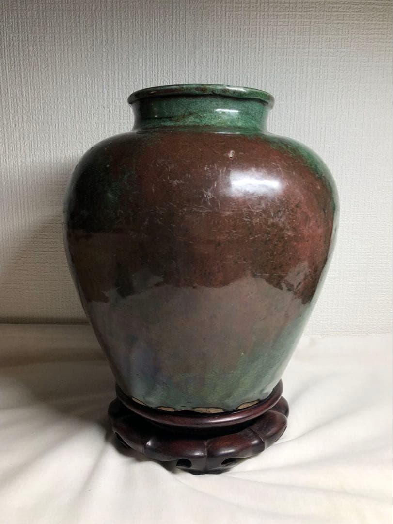 綠釉大壺。清時代。インドネシア国立美術館副館長認定書。古美術。骨董品。舊家藏出。