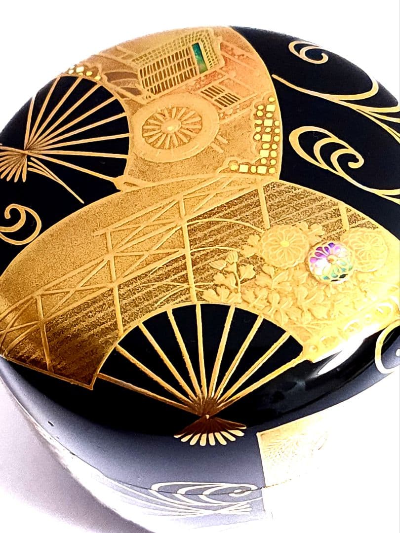 加賀蒔絵 大井好雲斎 扇面流蒔絵 黒大棗 共箱 栞付き 茶道具