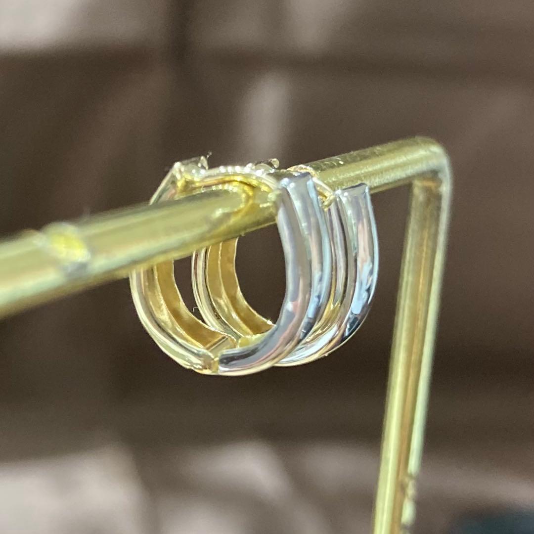 【新品未使用】k10YG k10WG リバーシブル　フープ中折れ式　ピアス