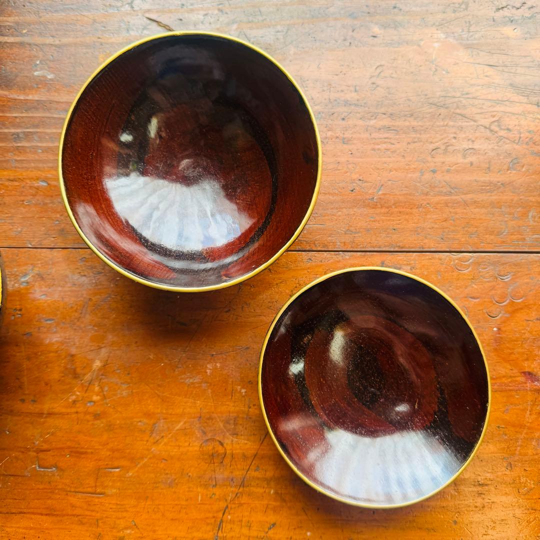 黒漆金彩花文溜塗吸物椀　お吸い物　　黒漆椀　木製椀3客セット　祝膳に　溜め塗り