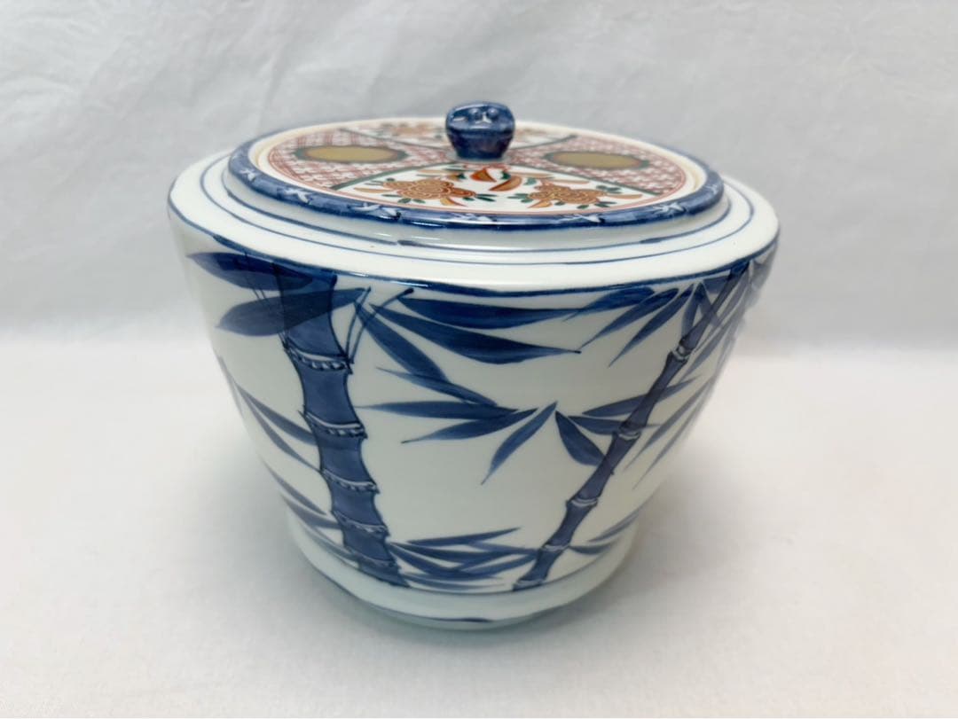 ほぼ未使用 茶道具 手塚大示作 平安 桃山窯 染付竹絵 水指 底印 共箱