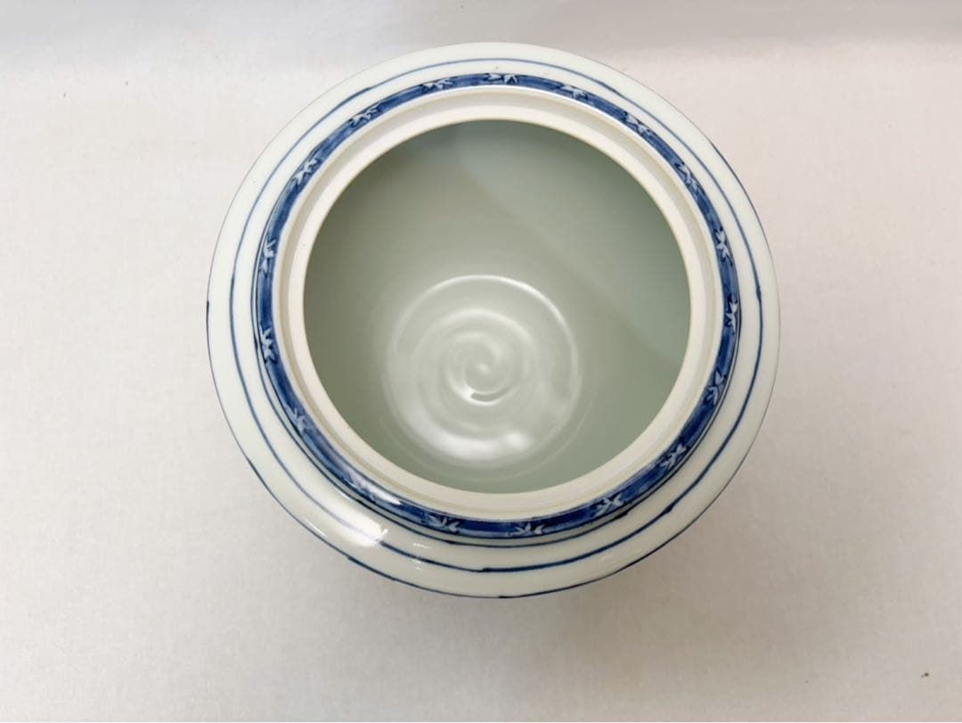 ほぼ未使用 茶道具 手塚大示作 平安 桃山窯 染付竹絵 水指 底印 共箱