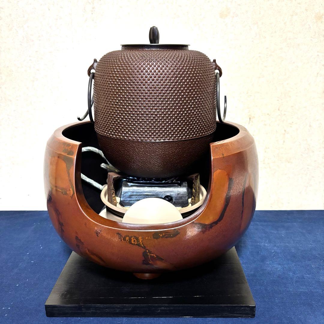 人間国宝敬典/焼色面取風炉/茶釜/風炉/電熱器/電熱器/敷板/底瓦/香入/茶道具