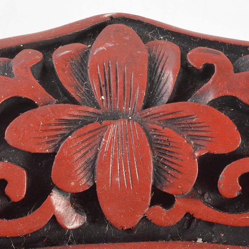 中国　剔紅　堆朱　楼閣山水人物文盤　輪花皿　M　R6804