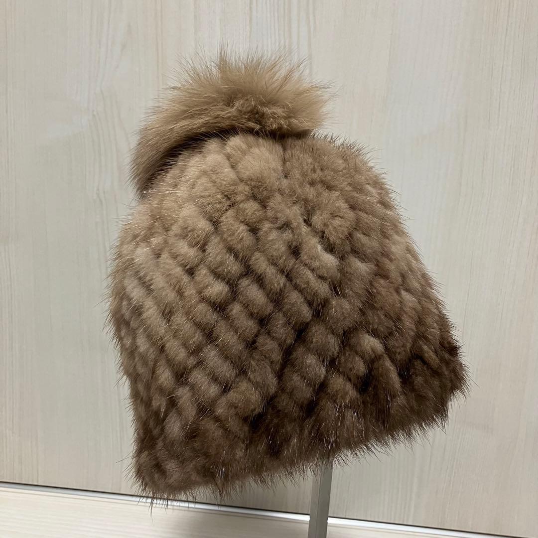 マックスマーラ［23AW］ミンク　フォックス　ニット帽　ぽんぽん　毛皮　ブラウン