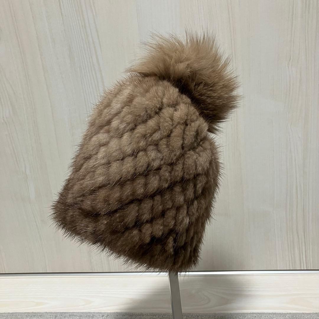 マックスマーラ［23AW］ミンク　フォックス　ニット帽　ぽんぽん　毛皮　ブラウン