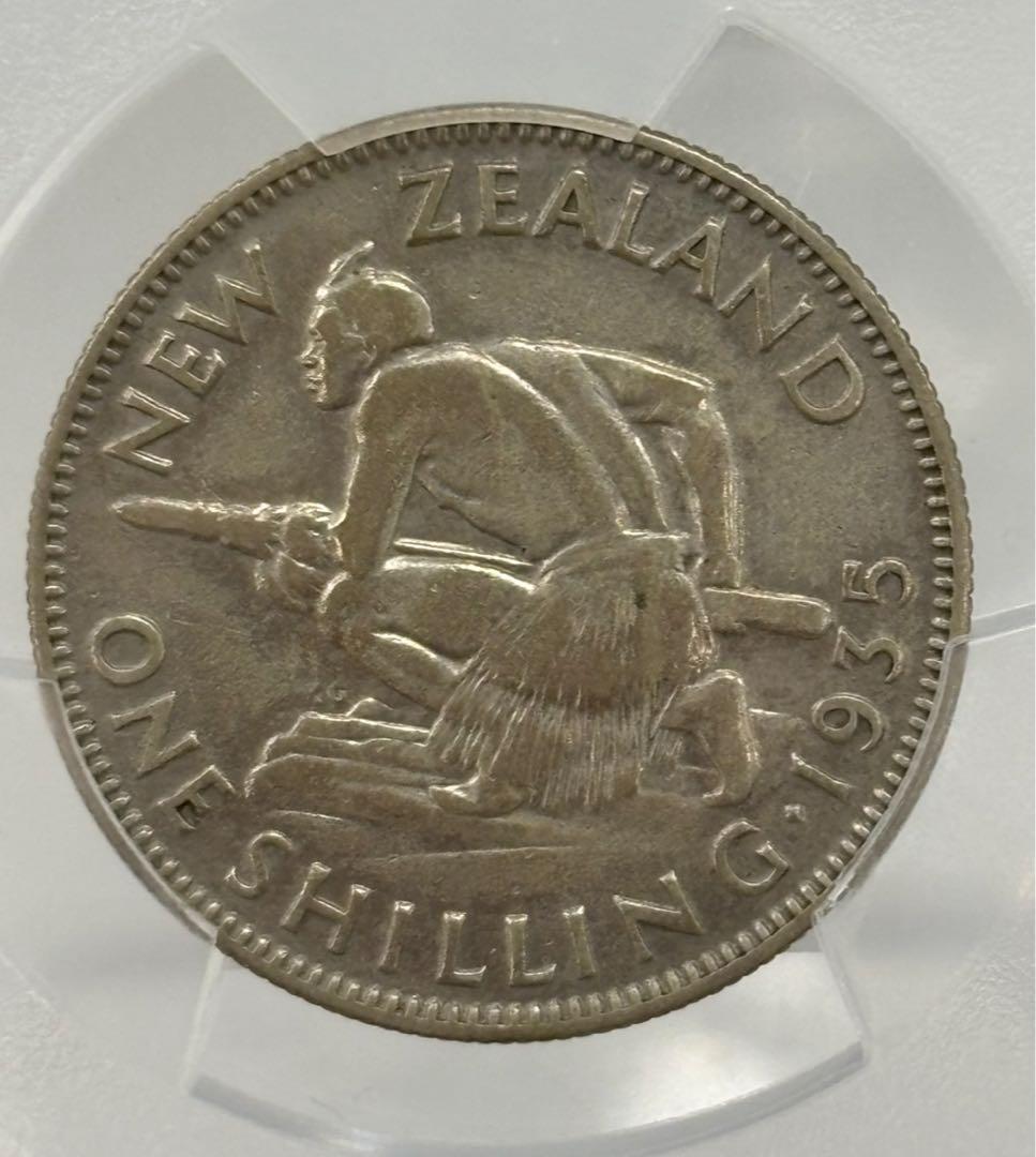 1935年特年ニュージーランドワイタンギ記念シリング銀貨ジョージ5世／マオリ戦士