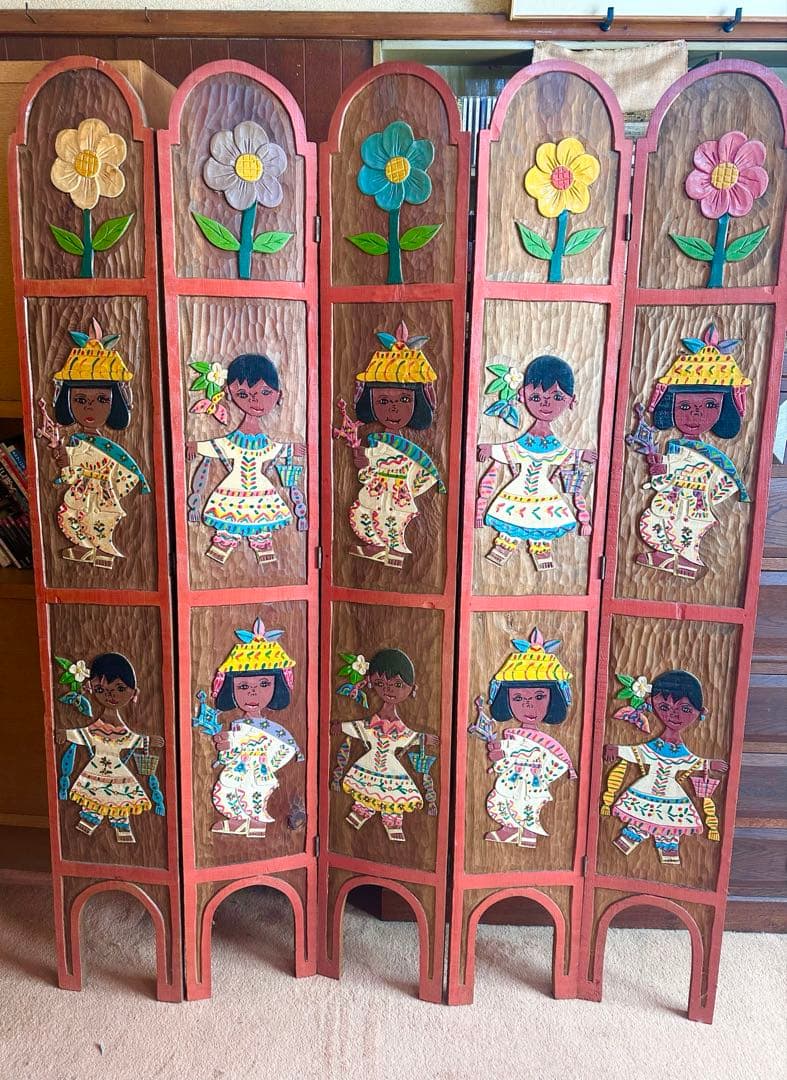 木製 手彫り パーテーション 衝立 海外製 メキシコ ヴィンテージ インテリア