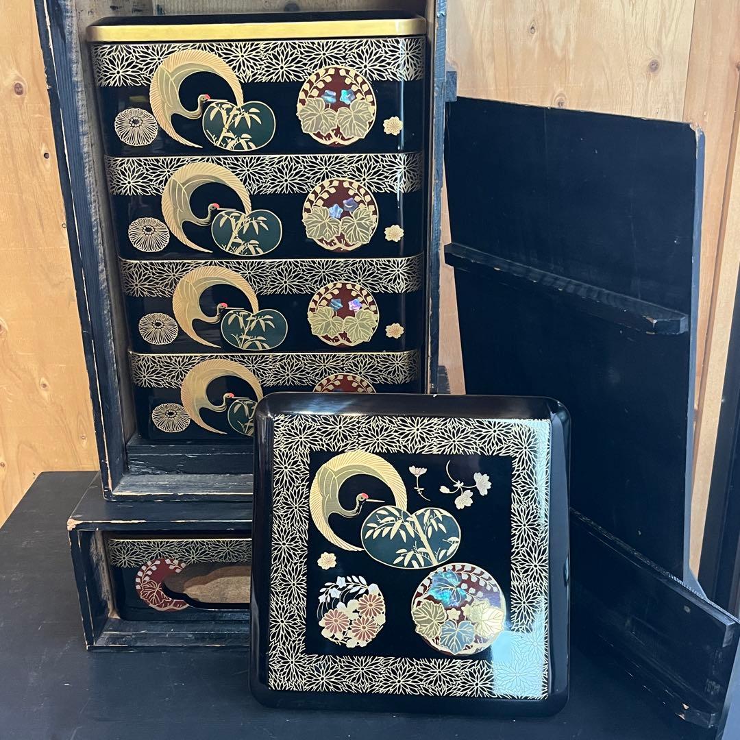 重箱 最高級 四段 重台 金盛 高蒔絵 螺鈿 梨子地 漆共箱 正月 おせち