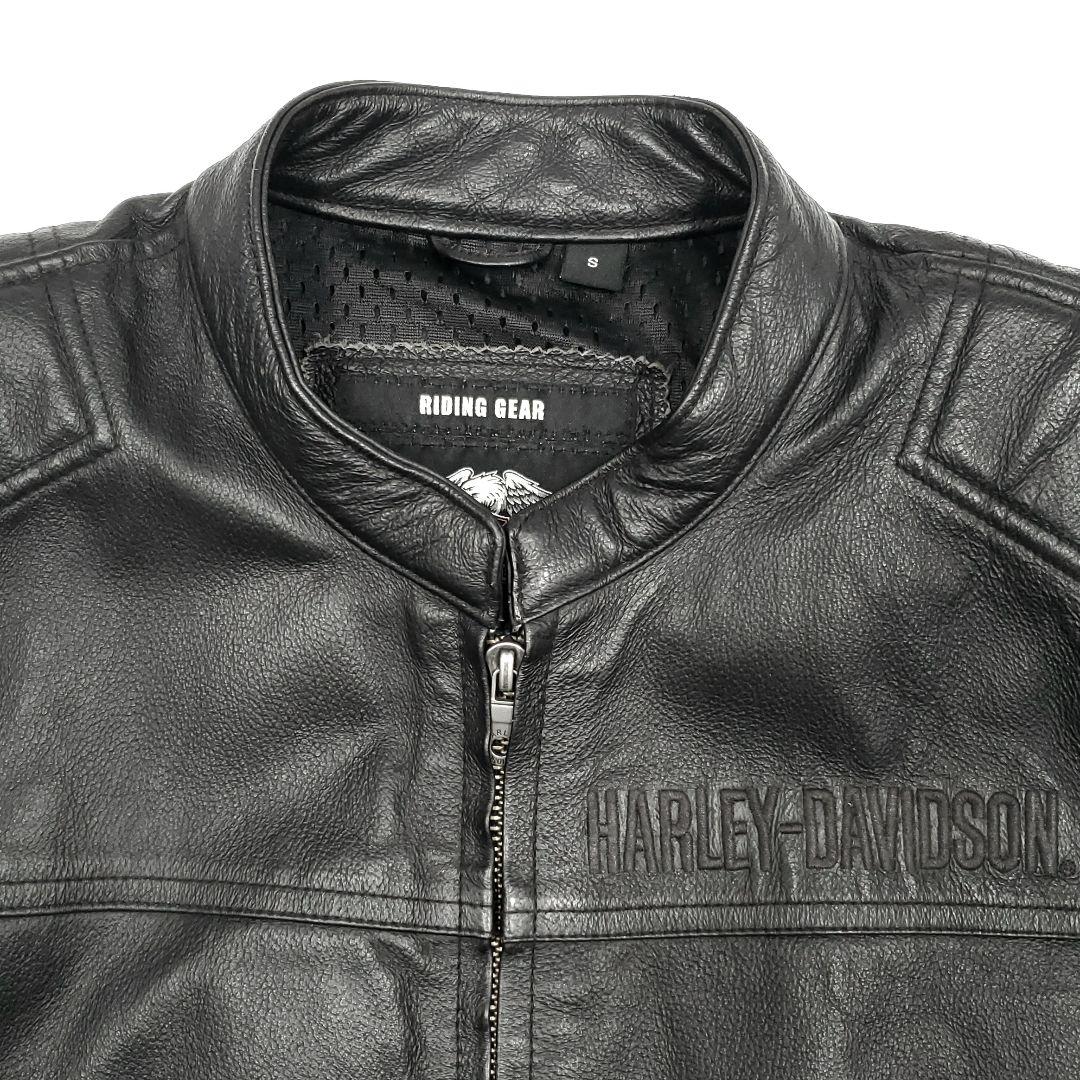 ビッグロゴ刺繍◆ハーレーダビッドソン◆L位レザーライダースジャケット黒 1055