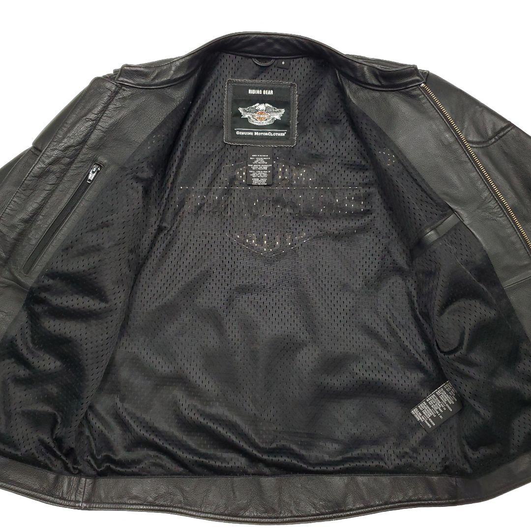 ビッグロゴ刺繍◆ハーレーダビッドソン◆L位レザーライダースジャケット黒 1055