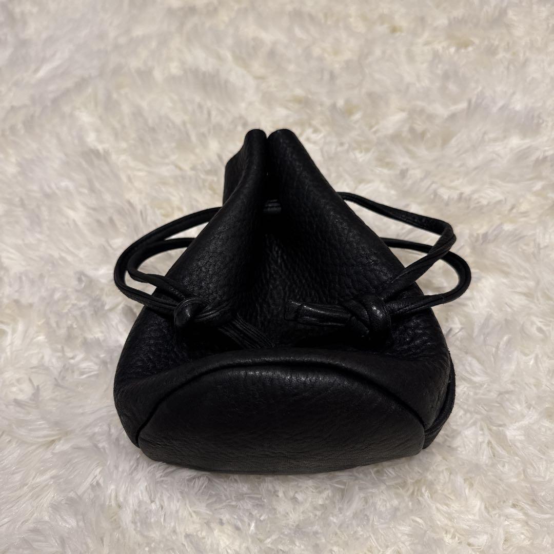 MYTHINKS レザー巾着バッグ 本革 円筒形 ドローストリング仕様 ブラック