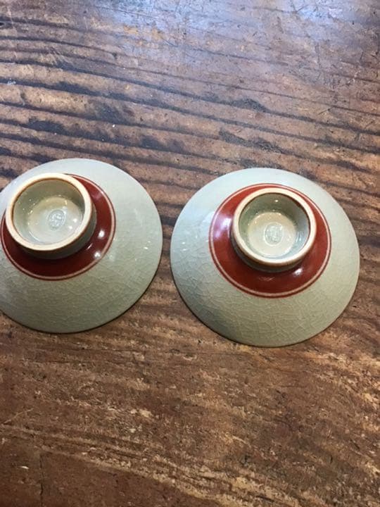 利岡光仙　色絵松竹文盃一対