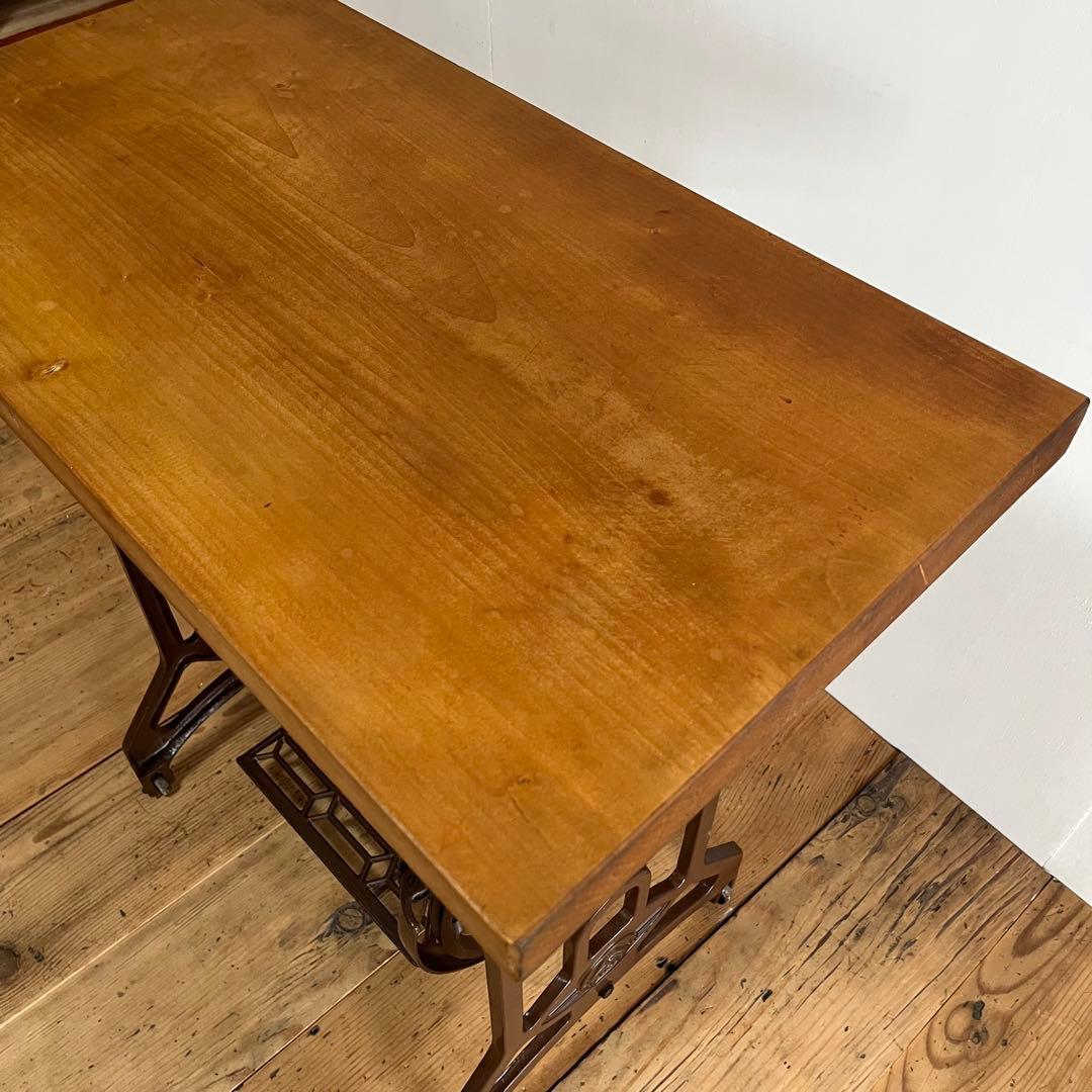 アンティーク ミシン脚 リメイク テーブル 欅 古材 一枚板 レトロ z714