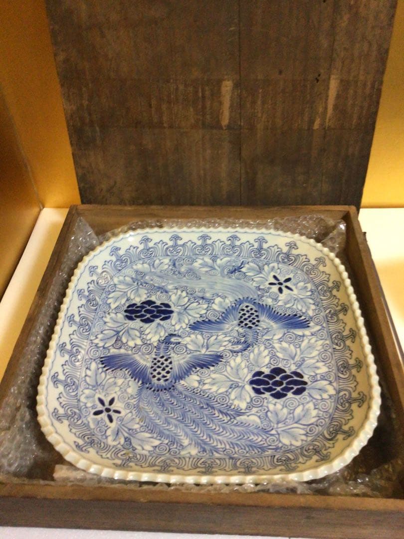 古伊万里 四角皿 幅約28.3センチ 木箱付き