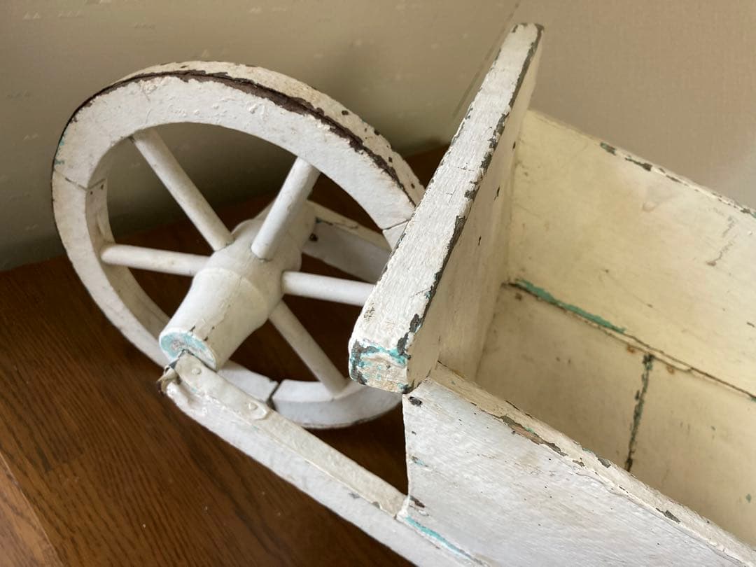 フランス アンティーク ホワイト ペイント 木製カート 手押し車 花車プランター