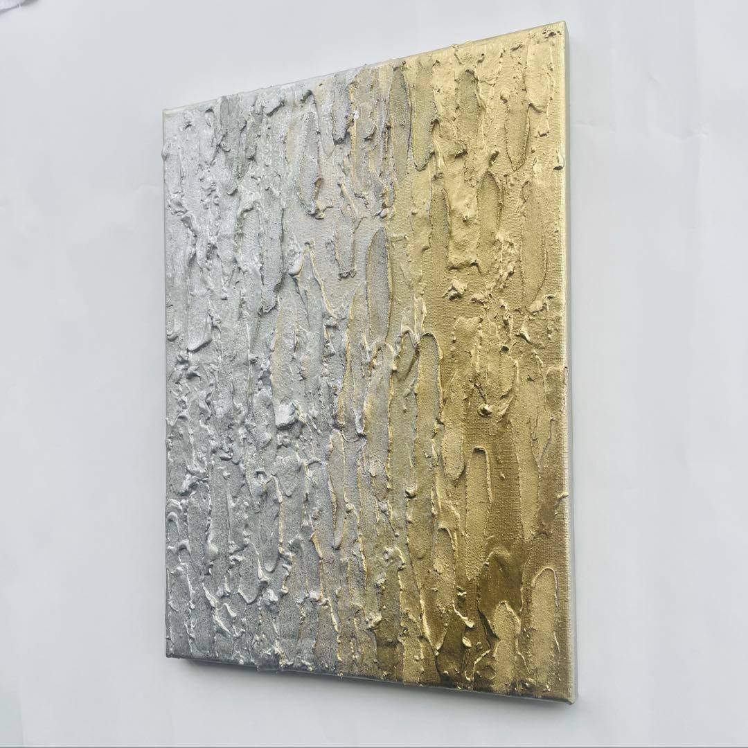 TAKU様用｜2枚｜ゴールド×シルバーテクスチャーアート｜ゴールド円形｜抽象画