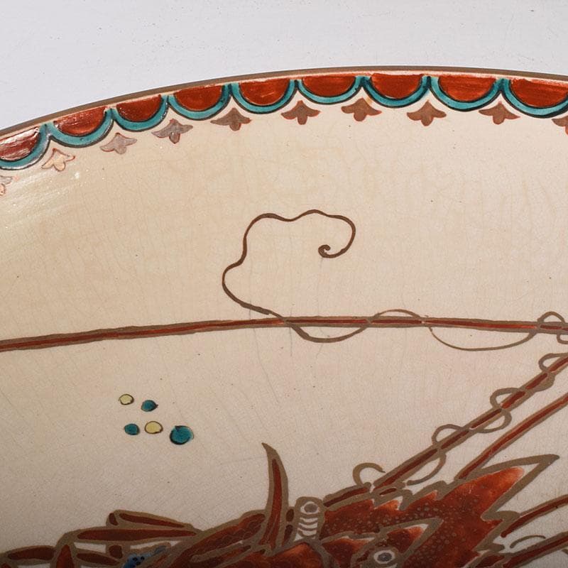 九谷焼　古九谷　色絵　海老文　大皿　飾皿　直径約36㎝　時代箱付　VR8143C