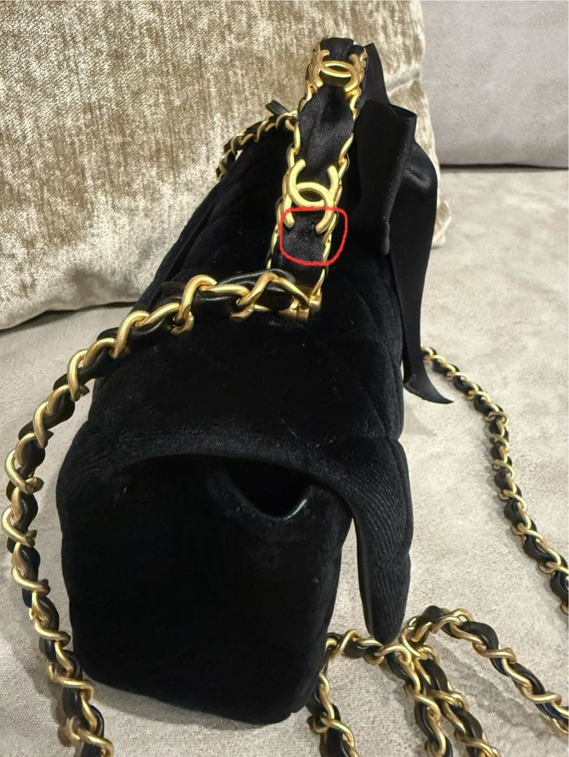 Chanel リボン付き　ベルベット フラップバッグ　ショルダーバッグ