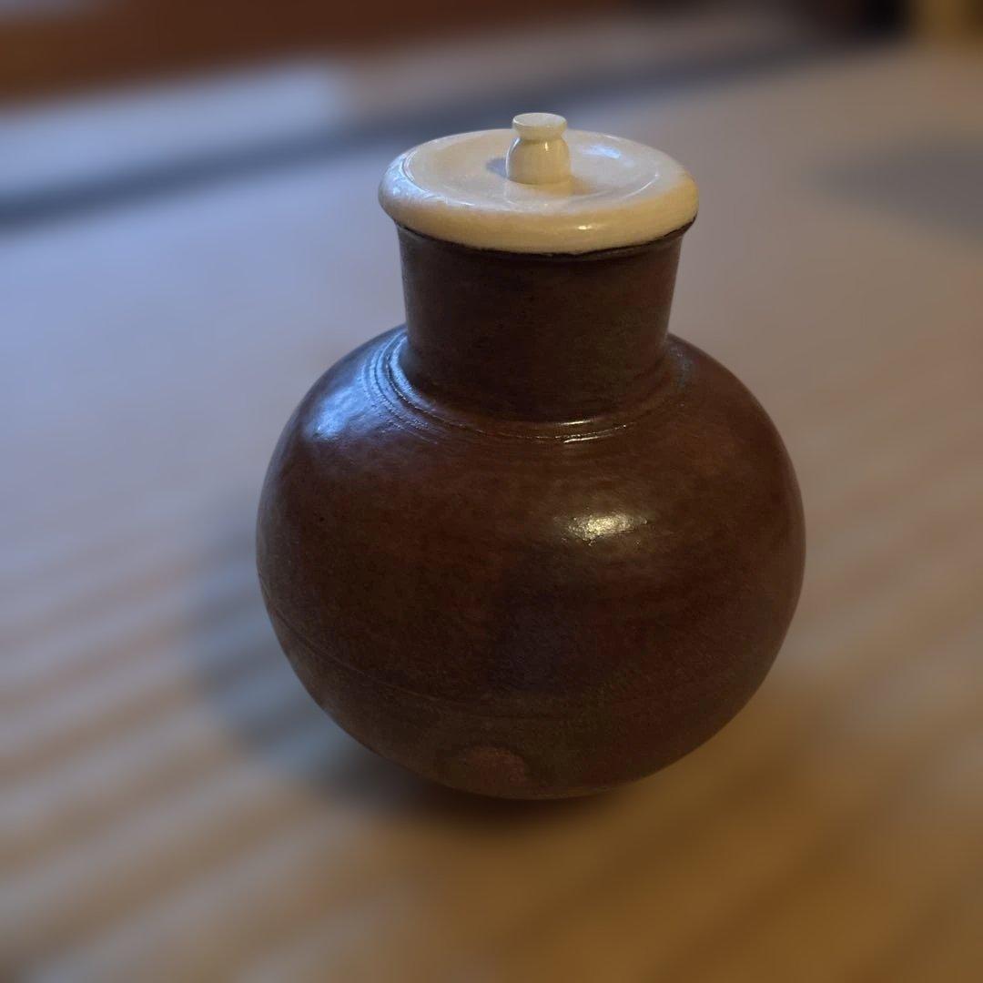 値下げ！茶道具　－　茶入　大名物 唐物 利休丸壺写茶入 仕覆　藤種緞子