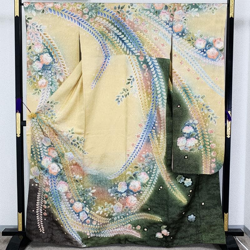 507z27☆泰常 振袖 金通し 辻が花絞り染 作家物 薄黄☆美品 成人式結婚式