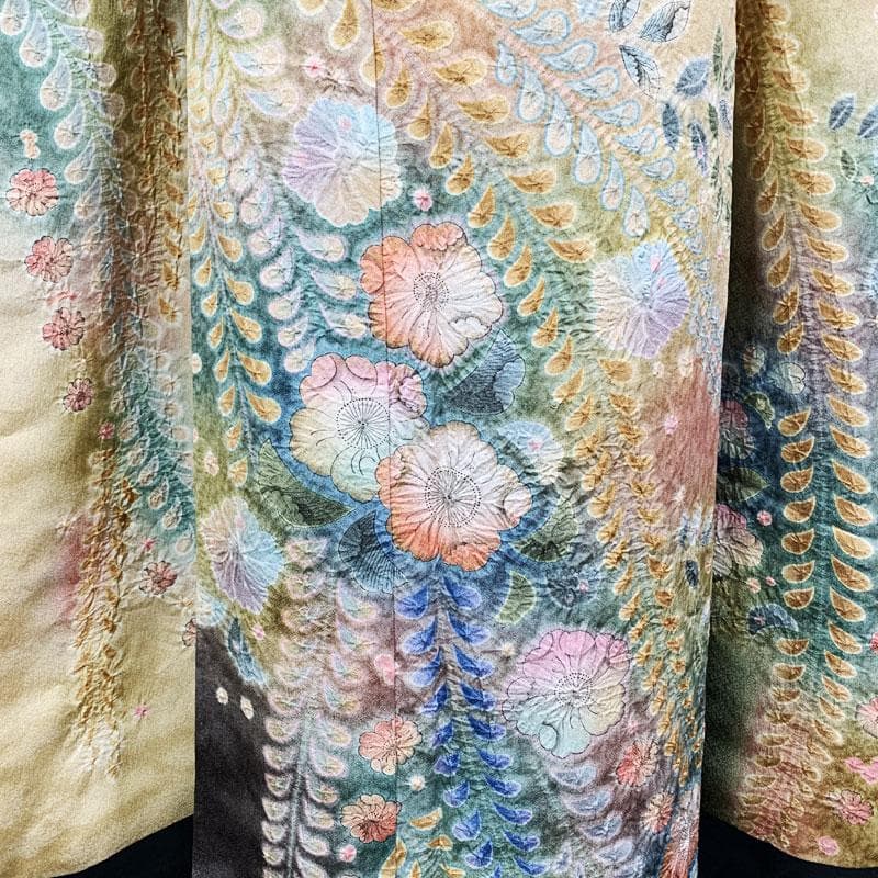 507z27☆泰常 振袖 金通し 辻が花絞り染 作家物 薄黄☆美品 成人式結婚式