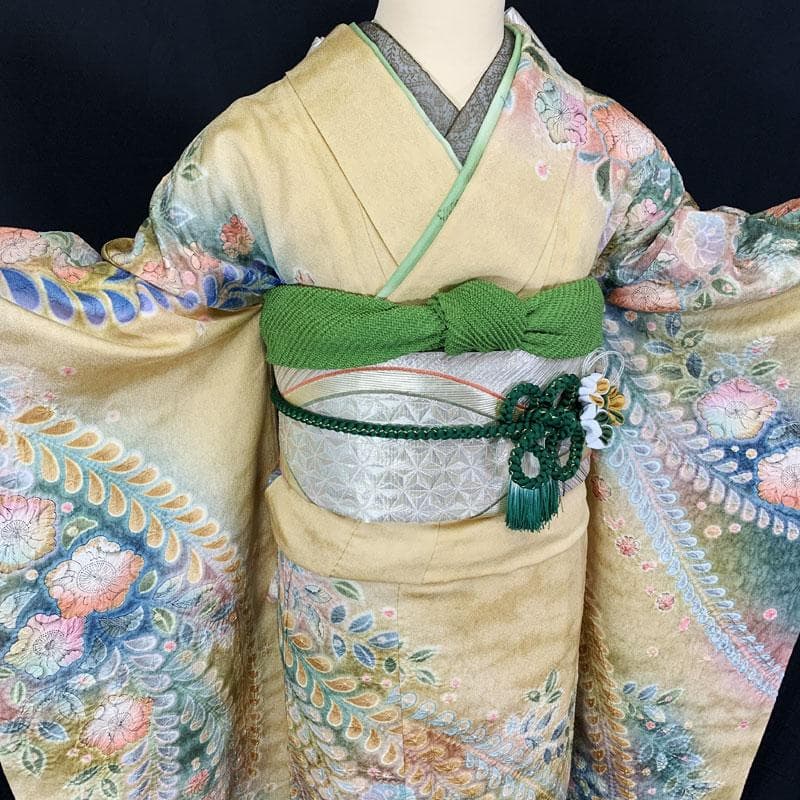 507z27☆泰常 振袖 金通し 辻が花絞り染 作家物 薄黄☆美品 成人式結婚式