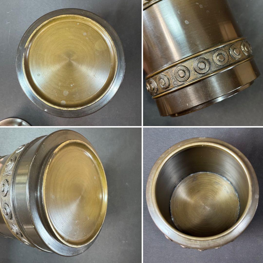 E964 送料無料　唐銅皆具　建水　尺立　水指　茶道具　蓋置 共箱　口糸目