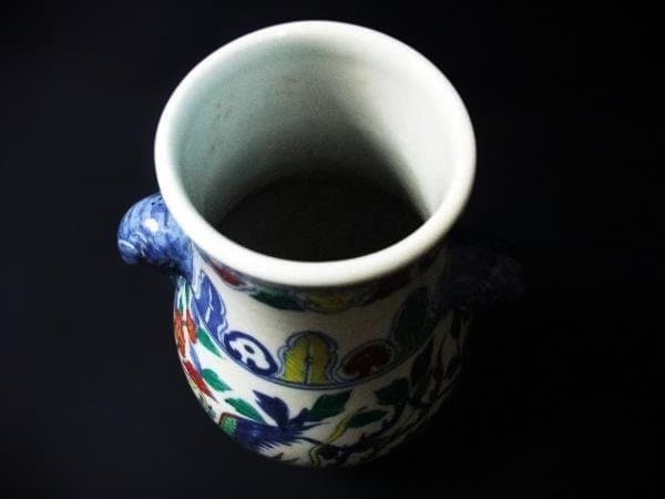 大清乾隆年製 色絵磁器 五彩 双耳 鳳凰文 唐草文 壺 中国古玩 中国古美術