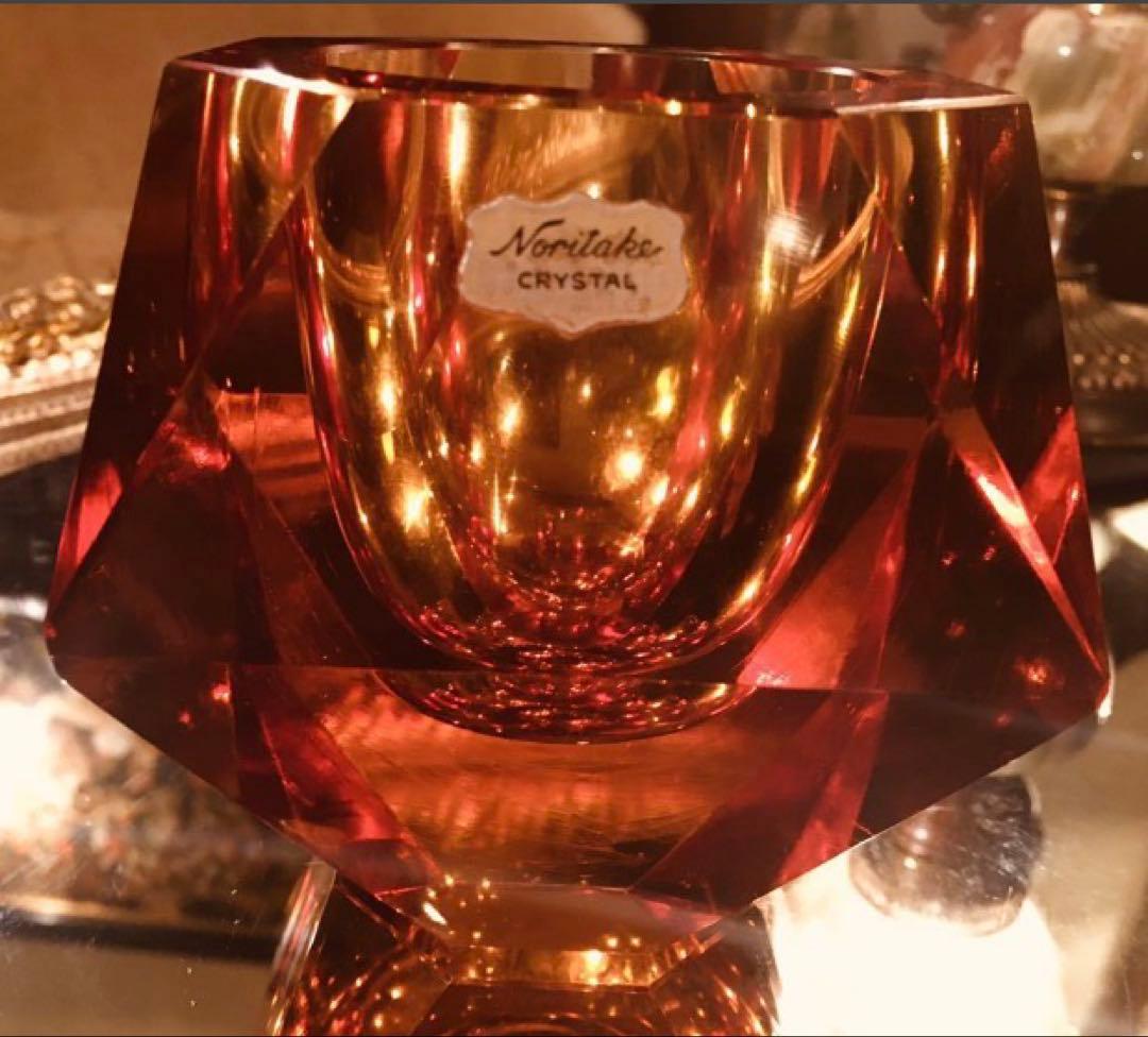 湯布院アンティーク オールドノリタケ クリスタル 18角形 小物入アンバー重量級