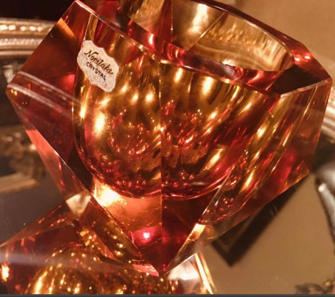 湯布院アンティーク オールドノリタケ クリスタル 18角形 小物入アンバー重量級