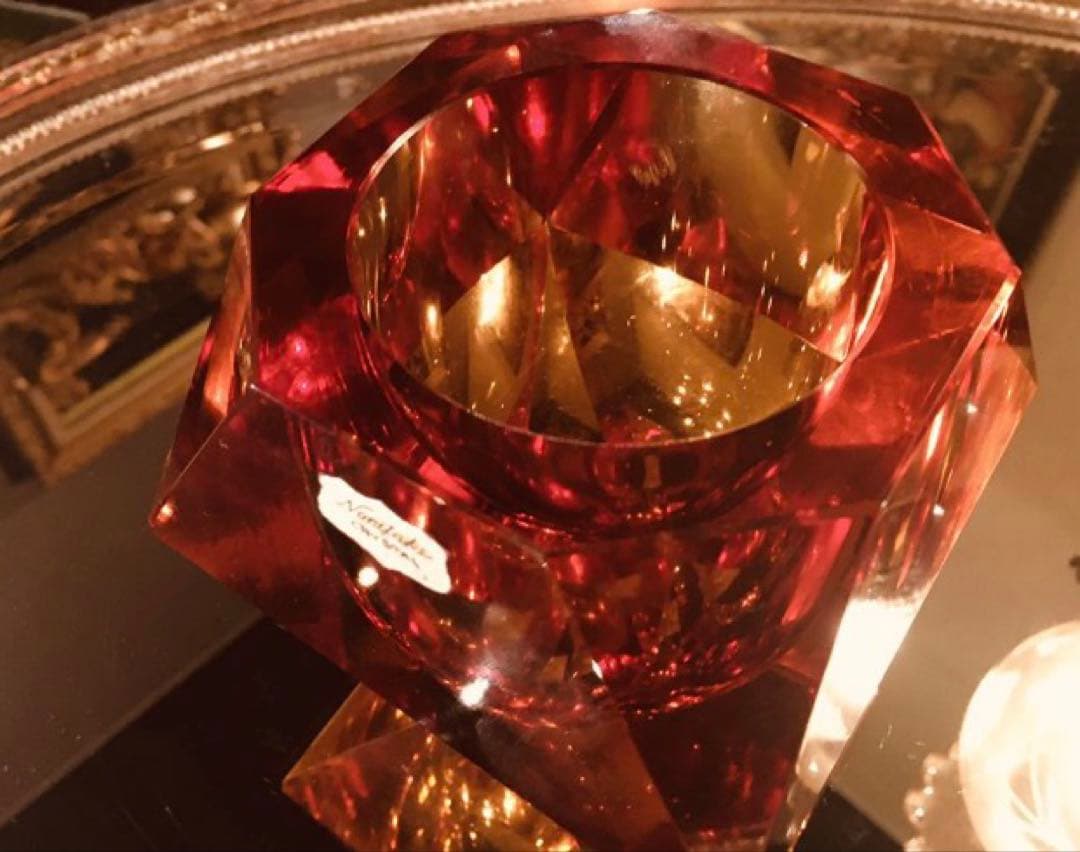 湯布院アンティーク オールドノリタケ クリスタル 18角形 小物入アンバー重量級