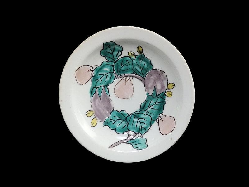 古伊万里　色絵　茄子の図　３寸半皿　手塩皿　A832AS-fbuv