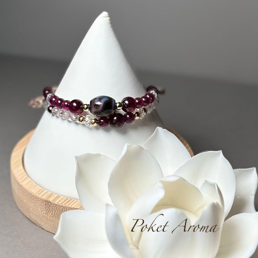 『照精』如意天珠とロードナイトガーネットのマクラメブレスレット