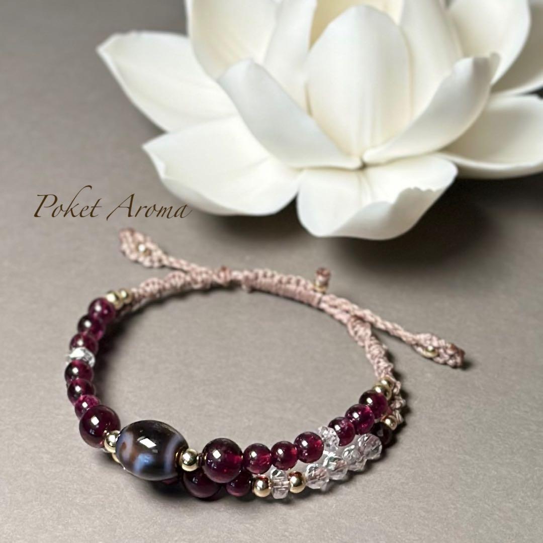 『照精』如意天珠とロードナイトガーネットのマクラメブレスレット